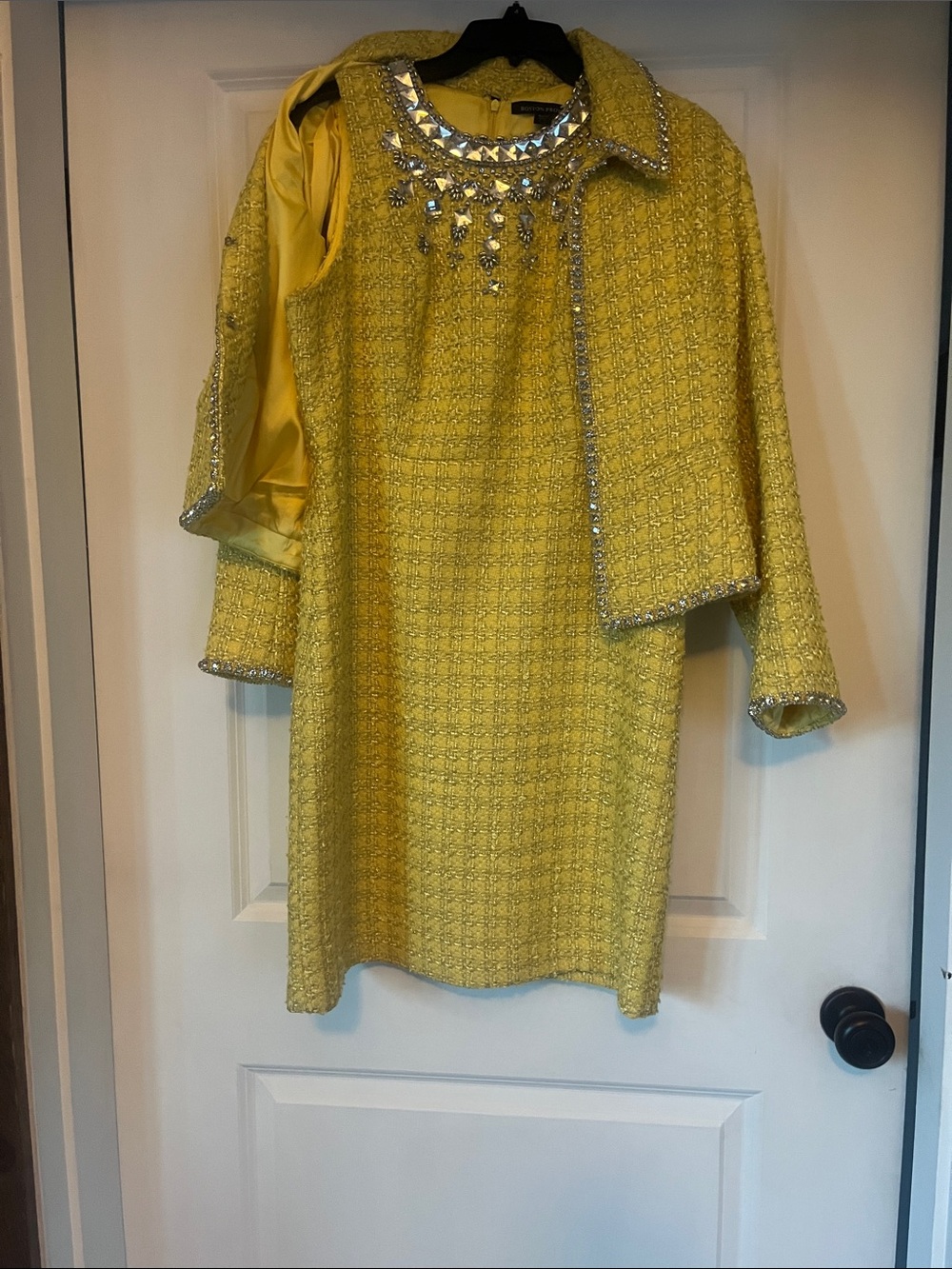 Boston Proper Yellow Tweed Jacket and Dress Set with Embellished Neckline - Picture 2 of 5